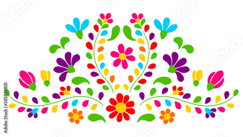Mexican floral embroidery. Traditional ornament of flowers and leaves.