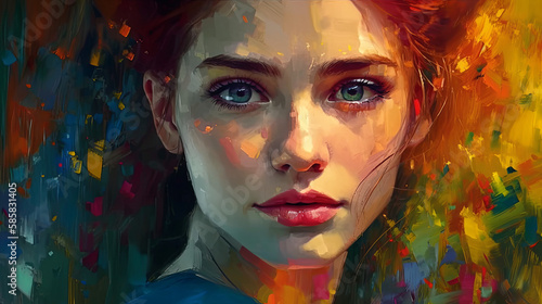 Modern Glamour: An Oil Painting of a Vivid and Elegant Woman, generative AI