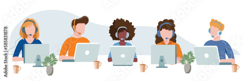 Live support concept. Business customer care service concept. Icon for contact us, support, help, phone call and website click. Flat vector illustration.	
