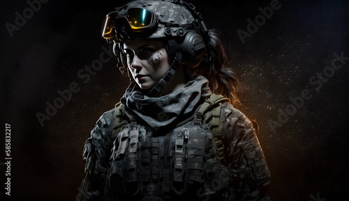  woman soldier  special force military portrait  -ai generative 