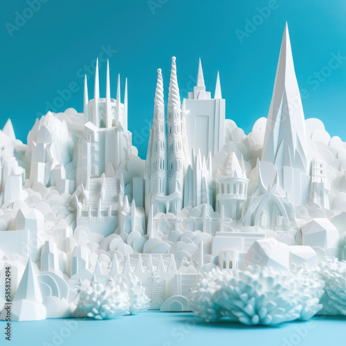 A Layered Paper Art of Barcelona's Cityscape, Generative AI