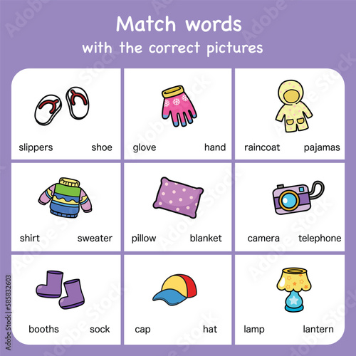 match words with pictures. Educational worksheet for preschool