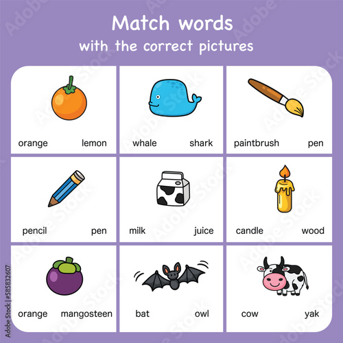 match words with pictures. Educational worksheet for preschool