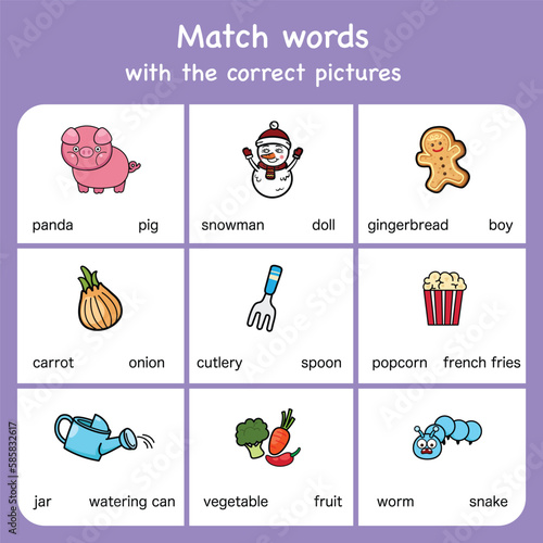 match words with pictures. Educational worksheet for preschool