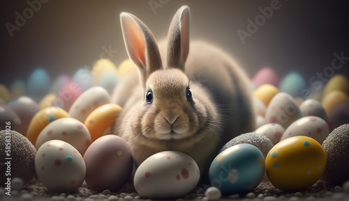 easter bunny and easter eggs-AI Generative 
