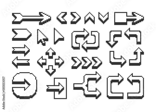 Arrow Icon set in pixel style. Set of retro pixelated icons.