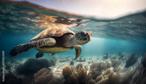 turtle swimming in the sea-AI Generative 