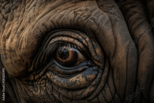 Close-up finest detail of the Asian elephant eye by Ai generated. © suwandee