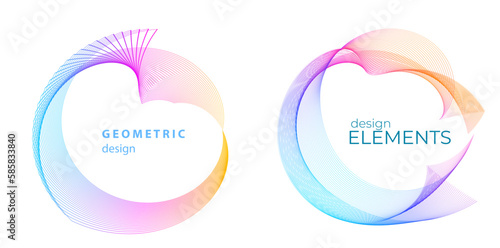 Set design element circle. Isolated bold vector colors golden ring from. Abstract glow wavy stripes of many glittering swirl created using Blend Tool. Vector illustration EPS10 for your presentation