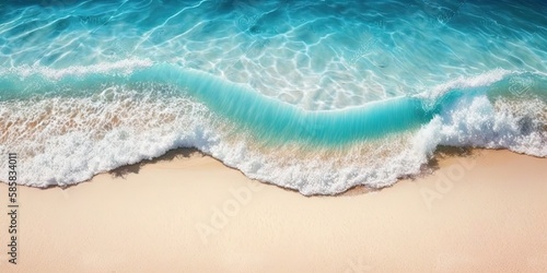 Soft blue ocean wave on clean sandy beach ai generative