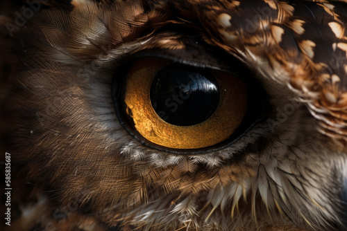 Close-up finest detail of the owl eye by Ai generated.