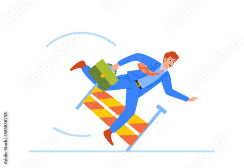 Man Falling Over An Obstacle During Business Race. Male Character Faced Problems During Corporate Life Concept