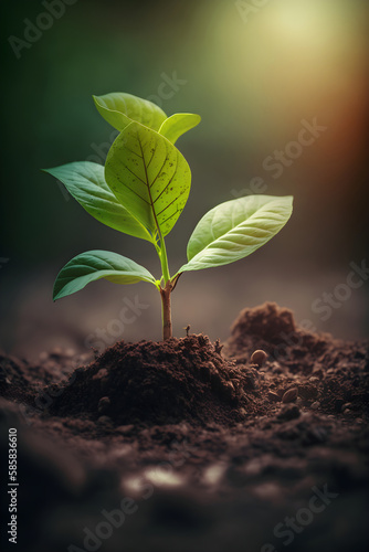 Growing plant seedlings in the ground in sunlight in the garden, Generative AI 5