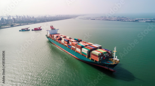 Container Cargo Ship, Generative AI, Illustration