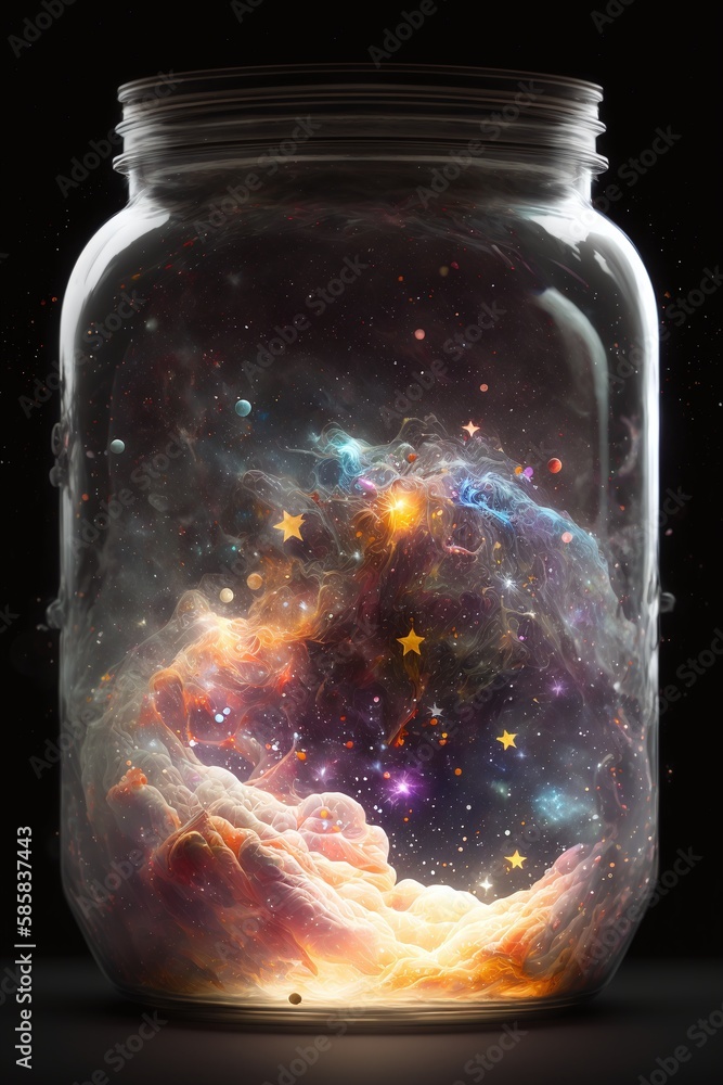 Glass Jar Containing a Turbulent and Colorful Celestial Ocean Generated by AI Glass Jar Containing a Turbulent and Colorful Celestial Ocean Generated by AI