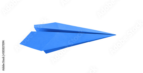 Blue paper plane origami isolated on a white background