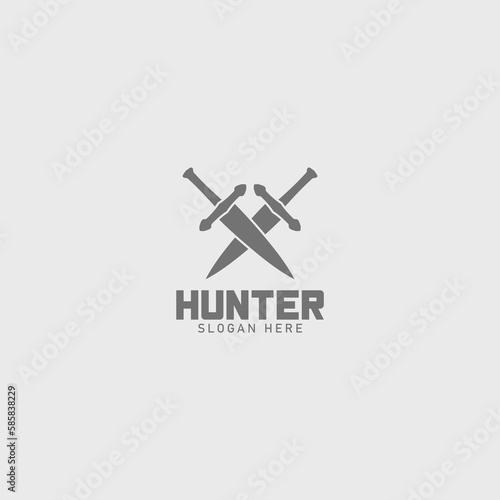 hunter logo with cross swords symbol