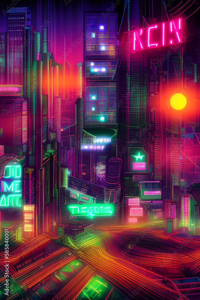 texas city cyber punk, neon city night generative ai