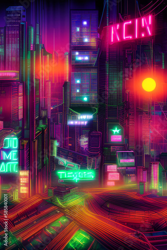 texas city cyber punk, neon city night generative ai © dea