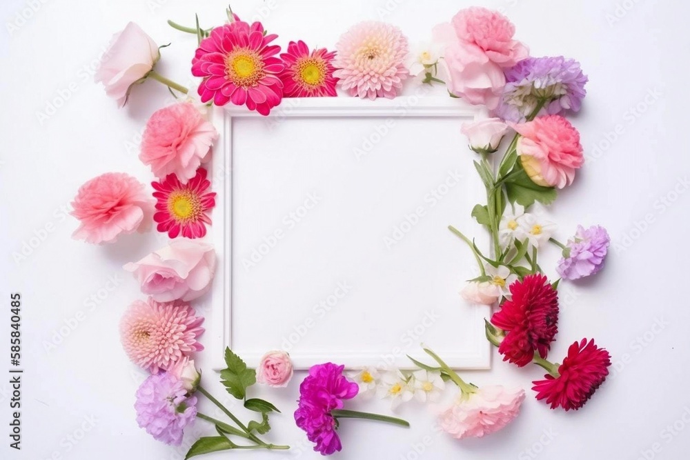 Spring flower frame on white background Spring flower frame on white background