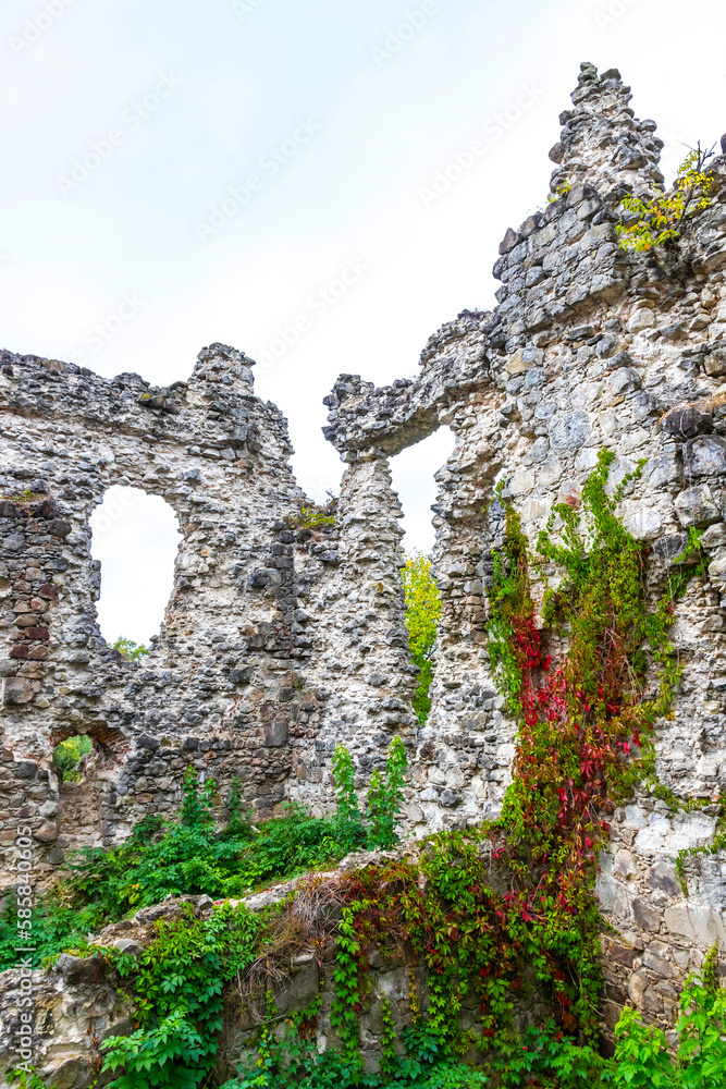 Ruins of Medieval Castle in Seredne village, Transcarpathia, Ukraine. Built in XII century, one of the oldest medieval castles, preserving its old character in its ruinous condition