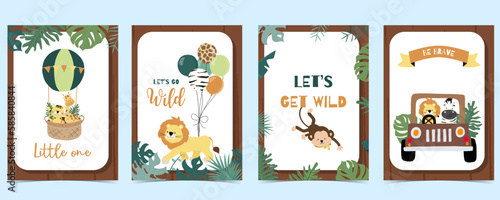 safari background set.Editable vector illustration for birthday invitation,postcard and sticker