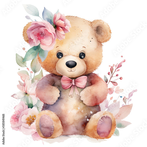 Little bear flower watercolor