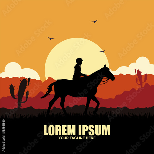 Cowboy horse rider silhouette vintage emblem