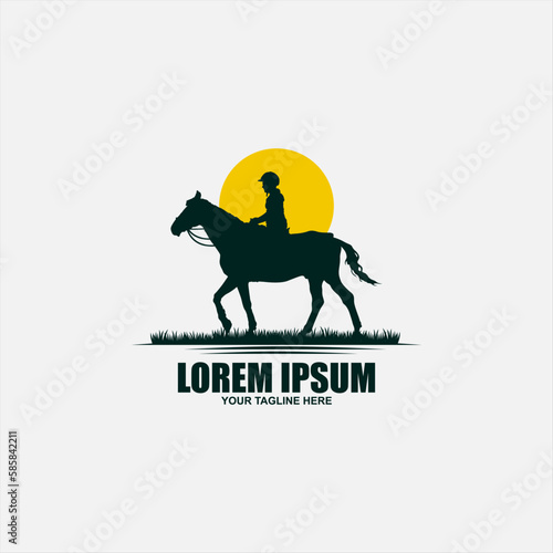 Cowboy Riding Horse Silhouette at Night logo