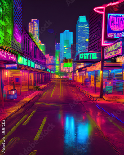 texas city cyber punk, neon city night generative ai © dea