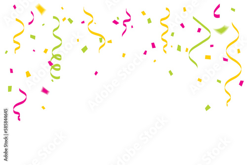 Colorful Bright Confetti With Streamer Ribbon On White Background. Happy Birthday, Party. Celebration Anniversary. Vector Illustration