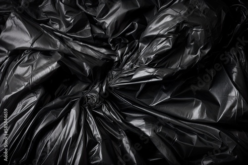 Black Polyethylene Crumpled Garbage Bag Texture Background â€“ Used Plastic Bin Bag Mockup, Generative AI