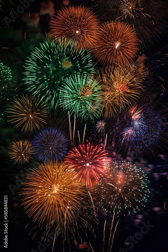 Spectacular Colours Light Up the Sky: A Spectacular New Year's Fireworks Display to Celebrate. Generative AI