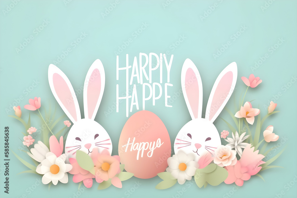 a happy easter card with bunny ears and flowers a happy easter card with bunny ears and flowers