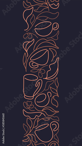 Tea leaves, cups Vector abstract seamless pattern