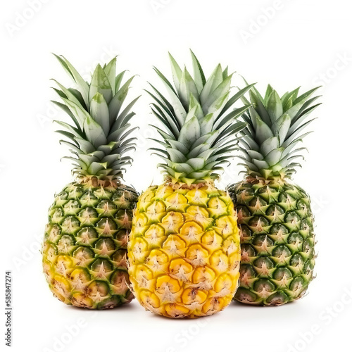 Pineapples isolated on white background. Pineapples on white background. Generative AI