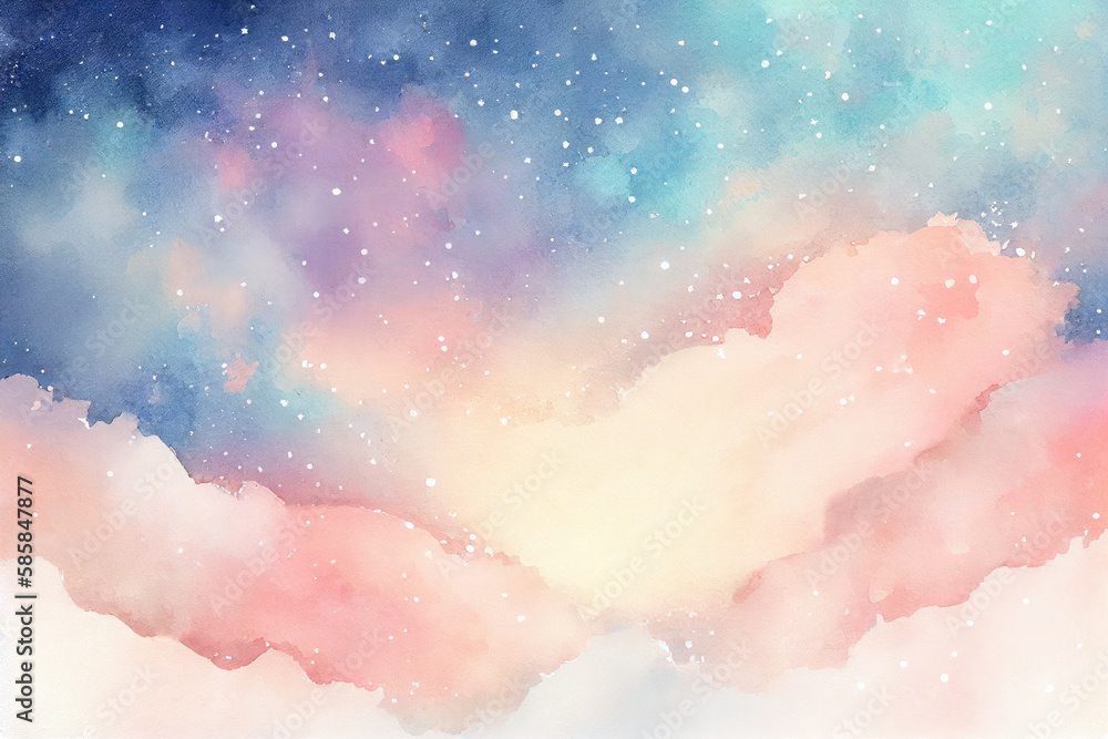 Fototapeta premium Watercolor blue and pink galaxy background with sparkling. Generative AI