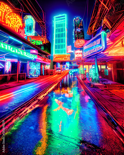 texas city cyber punk, neon city night generative ai