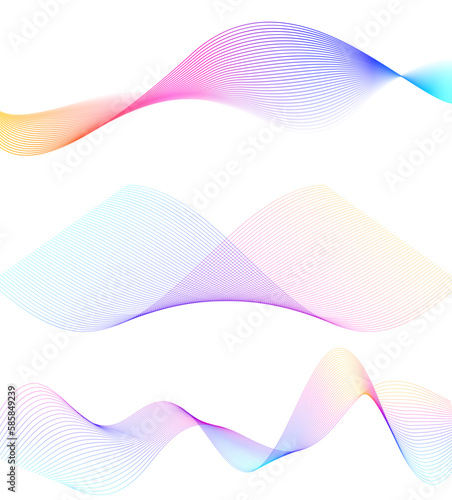 Set Abstract lines colors design element on white background of waves. Vector Illustration eps 10 for grunge elegant business card, print brochure, flyer, banners, cover book, label, fabric