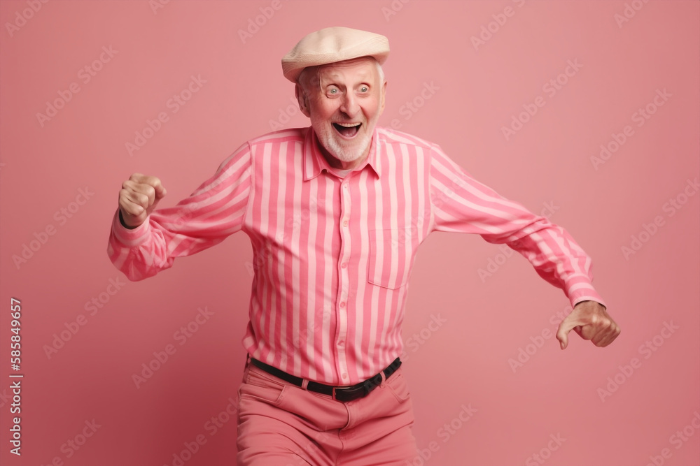 Generative ai adorable cute old man dancing isolated. Generative ai adorable cute old man dancing isolated.