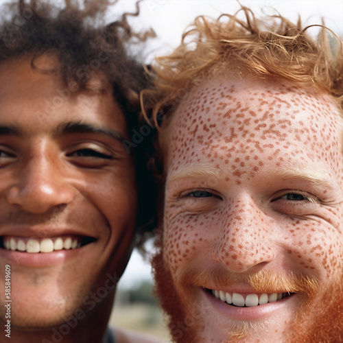 Generative ai portrait two smiling mixed race men