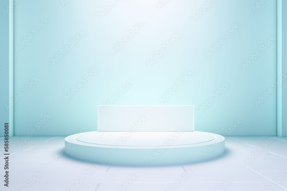 Blue Green lighting Display mock up 3D luxury stage with LED light and simple shape decoration around it. generative AI Blue Green lighting Display mock up 3D luxury stage with LED light and simple shape decoration around it. generative AI