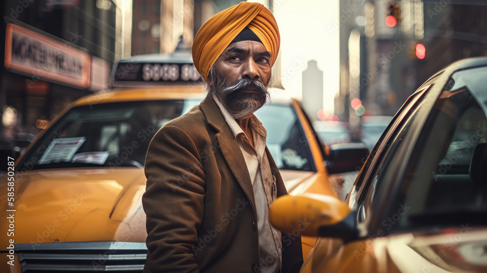 A Portrait of an Indian Taxi Driver in Manhattan, Generative AI