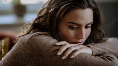 Portrait of unhappy young woman, concept of mental health.