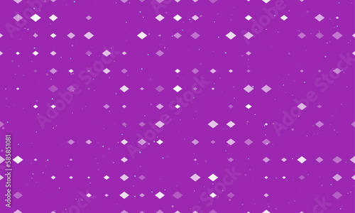 Seamless background pattern of evenly spaced white rhombus symbols of different sizes and opacity. Vector illustration on purple background with stars