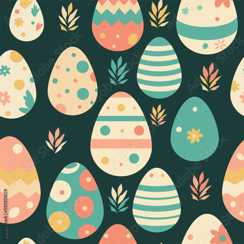 Cute easter eggs cartoon seamless pattern