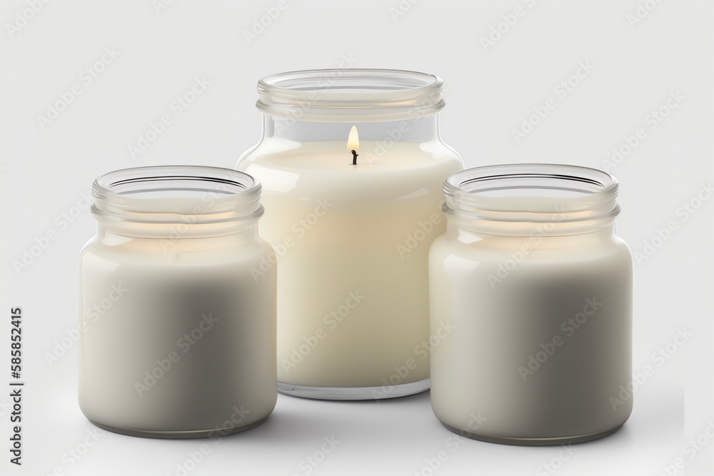 Jar candles on the white background. Generative AI Jar candles on the white background. Generative AI