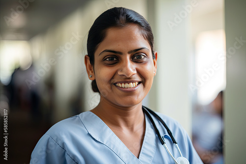 Indian female nurse smiling at the camera  candid photo  Generative AI