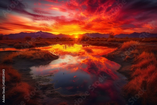 Radiant Sunset over Surreal Landscape Generative Ai © Digital Dreamscape