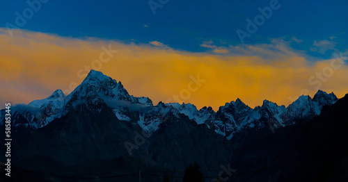 sunset in mountains , passu cones gilgit baltistan pakistan